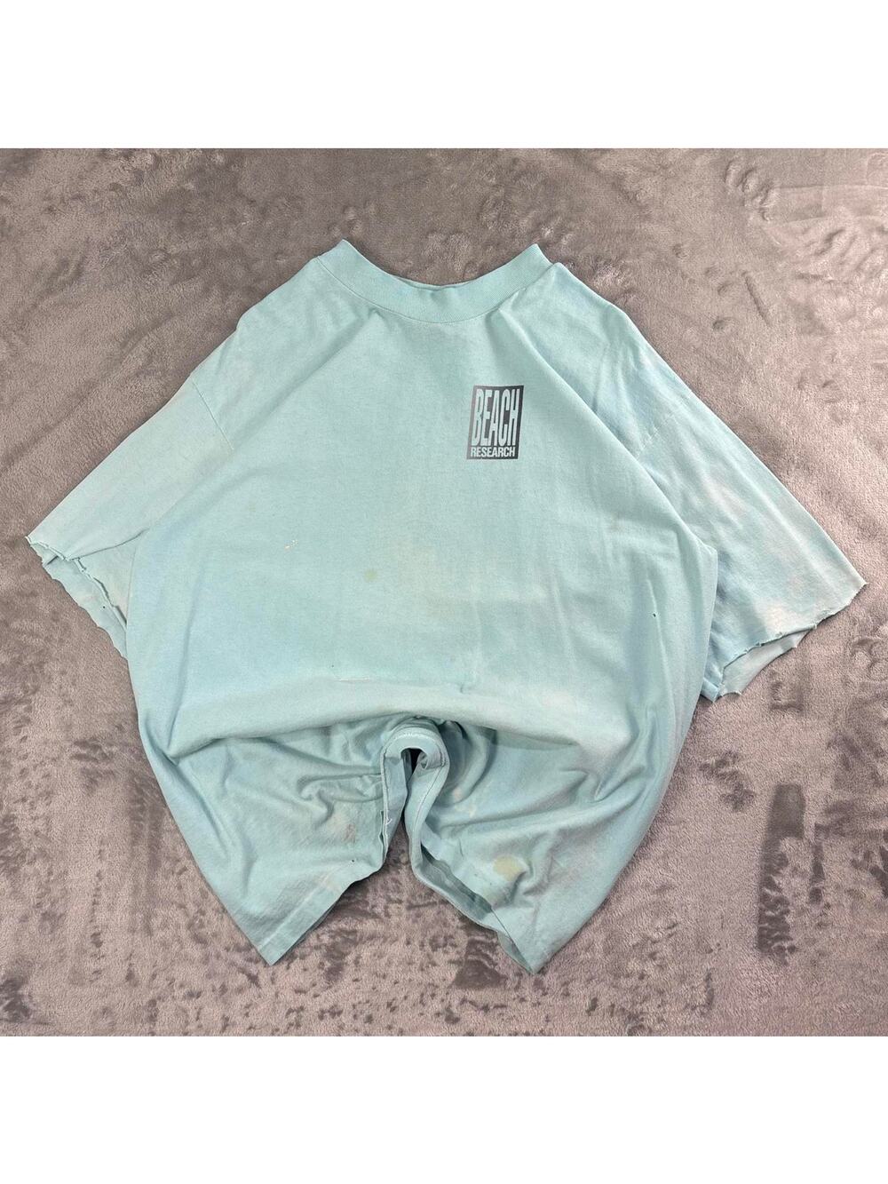 Vintage Y2K Distressed Beach Research Aqua Graphic T Shirt Surf Skate XL